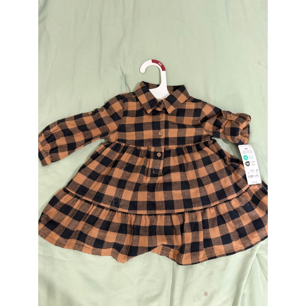 Carters Just One You Baby Girl 6M Brown Black Buffalo Plaid Tiered Dress NWT